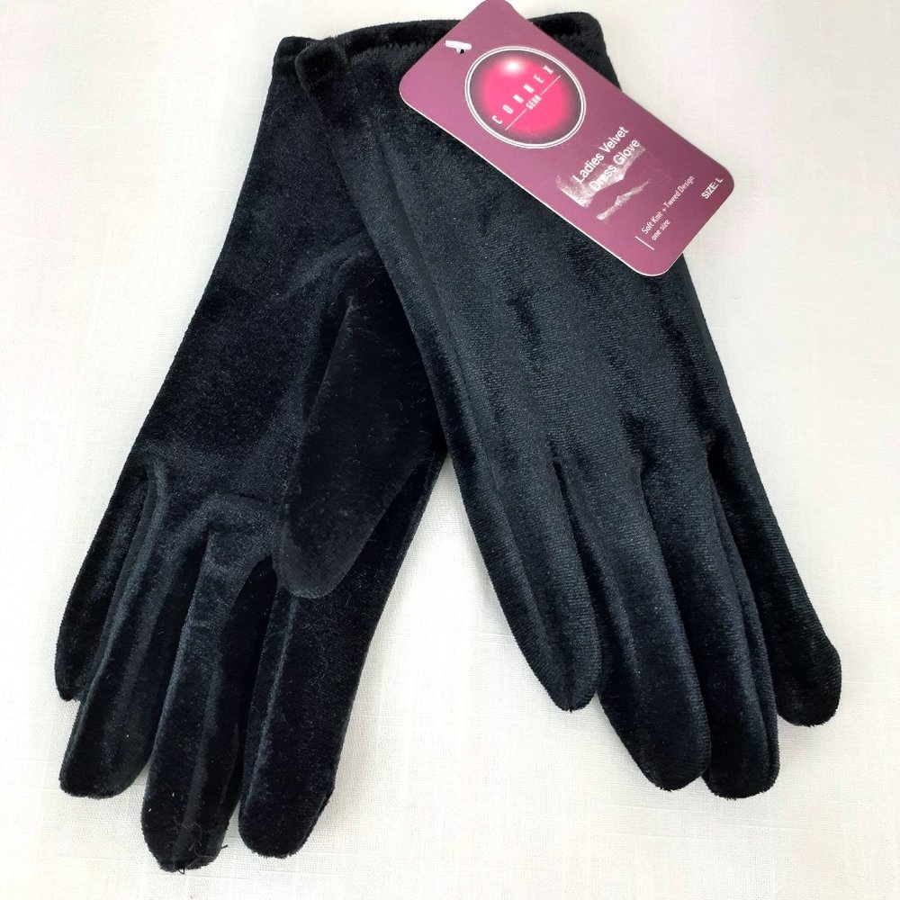 Ladies velvet dress gloves Size L Black NWT Glam Sophisticated